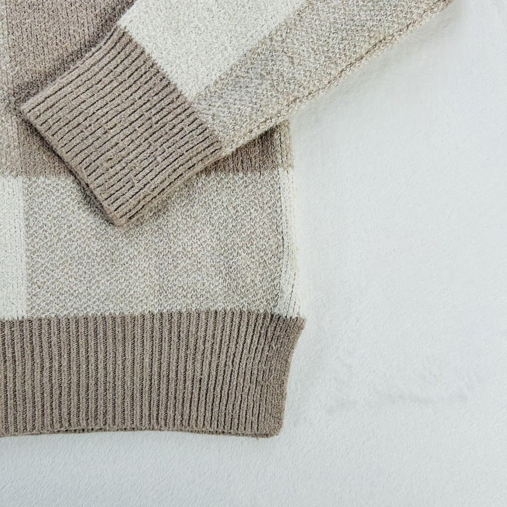 Christian Siriano Sweater Womens Medium Beige Plaid Crewneck Knit Pullover Soft - Picture 8 of 16